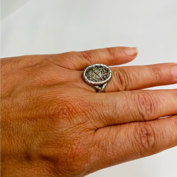 Gabriel&CoSilver And 18k Filigree Hammered Ring Size 7 - Picture 7 of 9